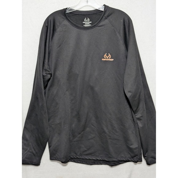 Realtree Other - Realtree Mens Long Sleeve Performance Shirt Black Orange Logo Size Large L 42/44